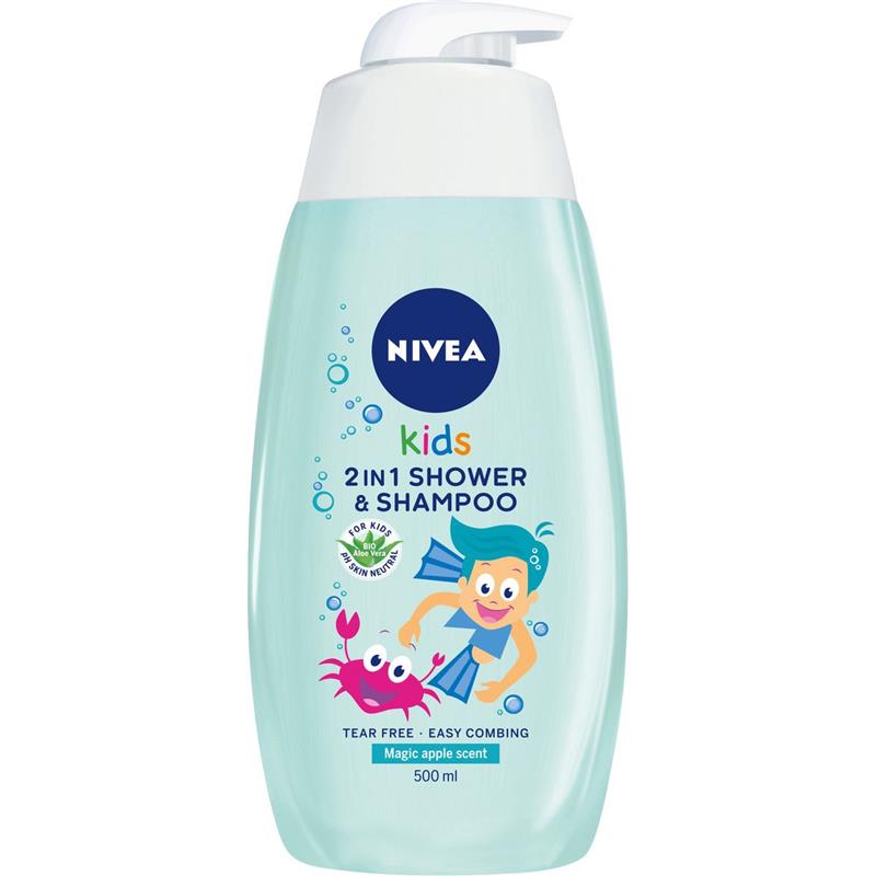 Gel de dus si sampon Nivea pentru copii, cu miros magic de mar, 500 ml 