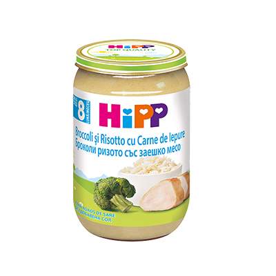 Hipp Brocoli si Risotto cu  carne de Iepure din a 8 a luna 220 gr