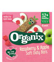 Organix- Batoane ecologice (BIO) din ovaz integral cu mere si zmeura, 12 luni+, 138 g